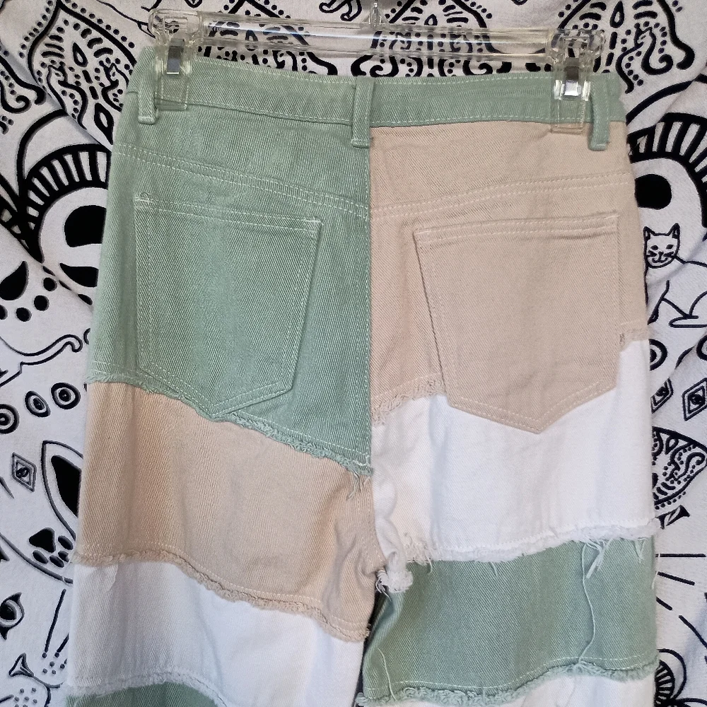 Frayed Patchwork‎ Straight Leg Jeans